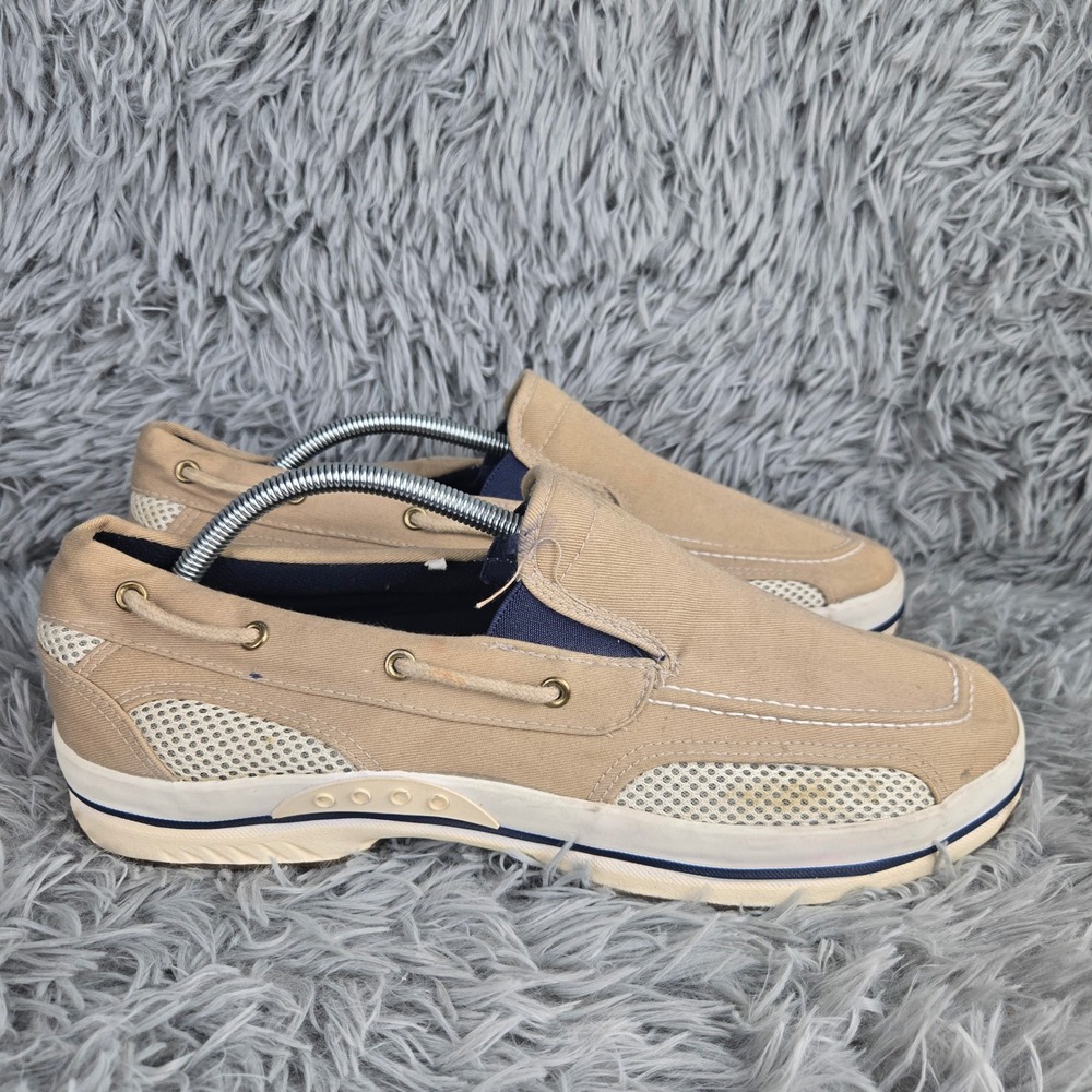 Anchor Bay Classics Boat Shoes‎ Mens 11 Tan Canvas Mesh Slip On Loafers 47137 - Picture 2 of 10